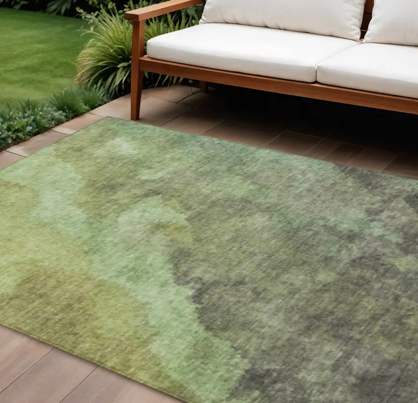 Green And Charcoal Abstract Washable Indoor Outdoor Area Rug Photo 2