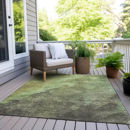 Green And Charcoal Abstract Washable Indoor Outdoor Area Rug Photo 8