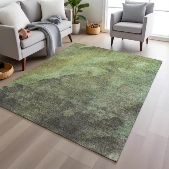 Green And Charcoal Abstract Washable Indoor Outdoor Area Rug Photo 6