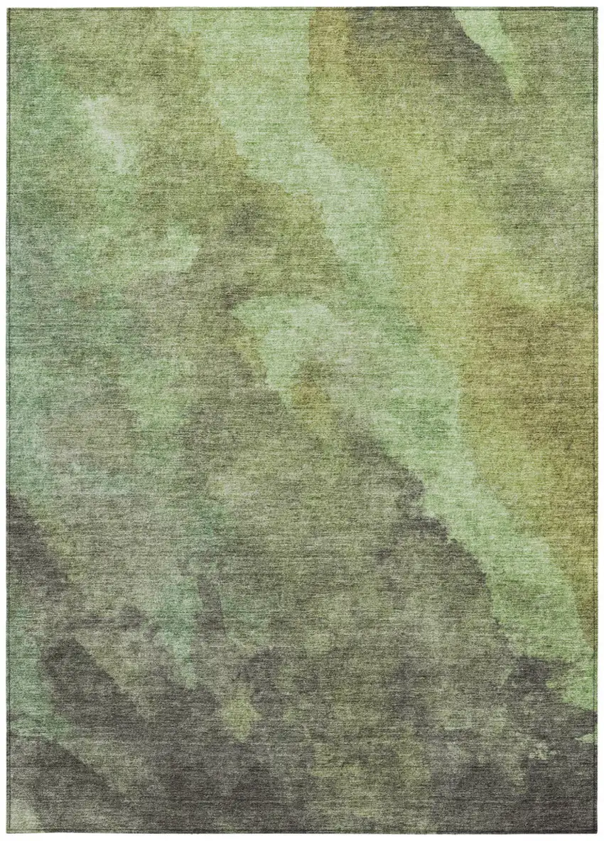 Green And Charcoal Abstract Washable Indoor Outdoor Area Rug Photo 4