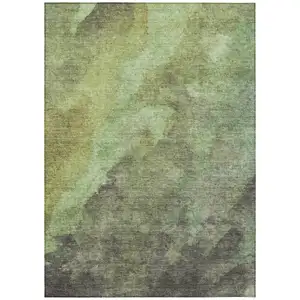 Photo of Green And Charcoal Abstract Washable Indoor Outdoor Area Rug