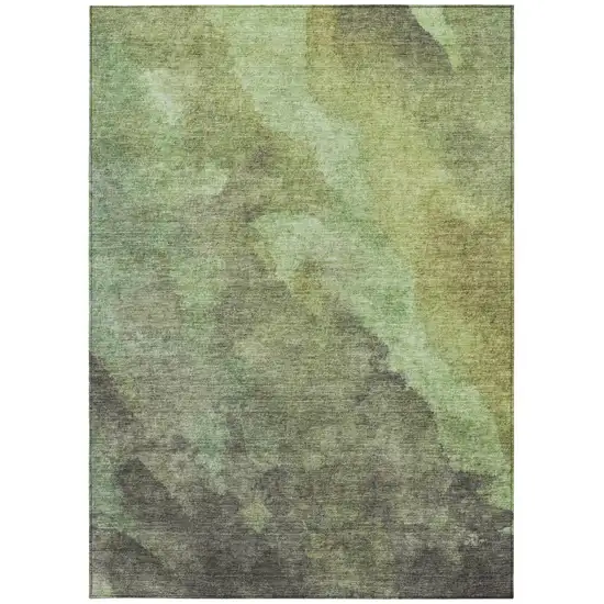 Green And Charcoal Abstract Washable Indoor Outdoor Area Rug Photo 3