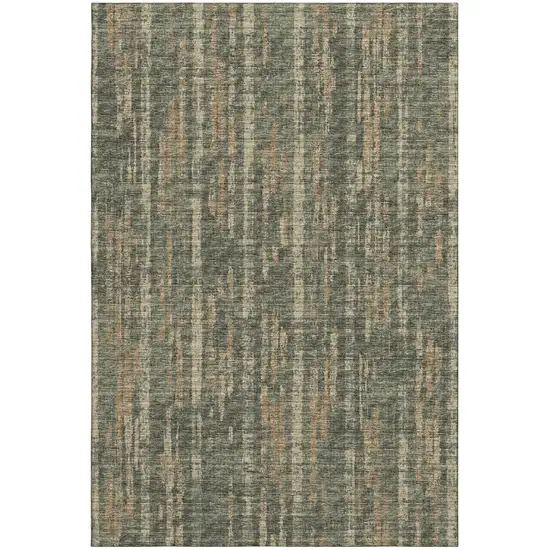 Green And Charcoal Abstract Washable Indoor Outdoor Area Rug Photo 1