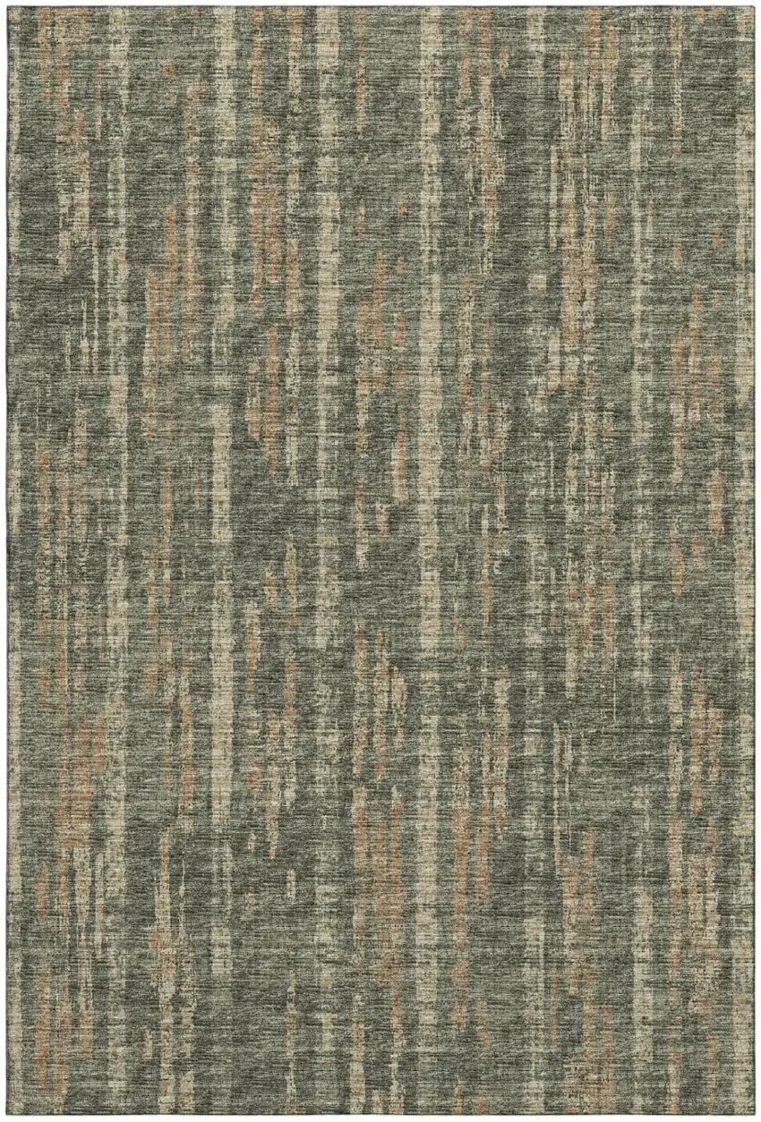 Green And Charcoal Abstract Washable Indoor Outdoor Area Rug Photo 1