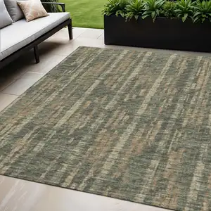 Photo of Green And Charcoal Abstract Washable Indoor Outdoor Area Rug
