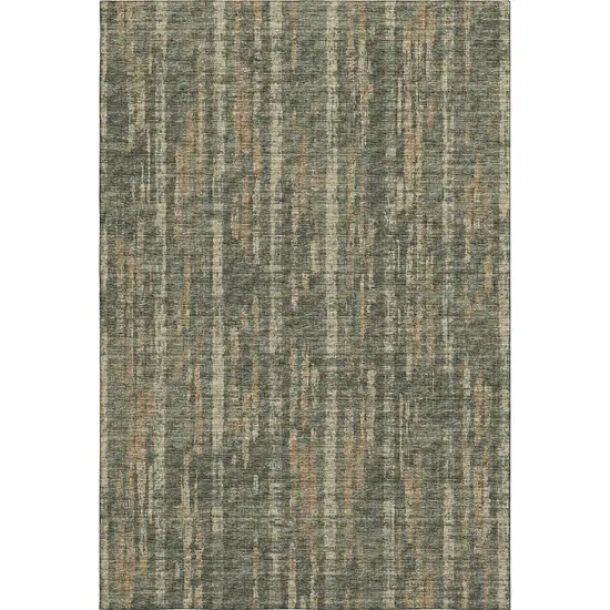 Green And Charcoal Abstract Washable Indoor Outdoor Area Rug Photo 3