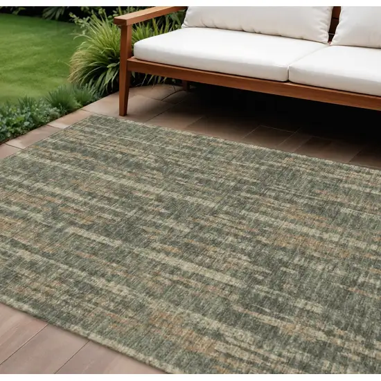 Green And Charcoal Abstract Washable Indoor Outdoor Area Rug Photo 1