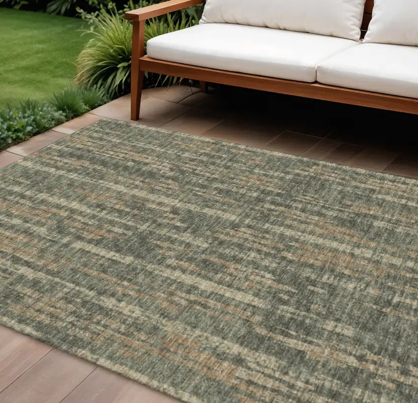 Green And Charcoal Abstract Washable Indoor Outdoor Area Rug Photo 1