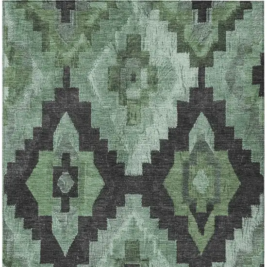 Green And Charcoal Aztec Washable Indoor Outdoor Area Rug Photo 9