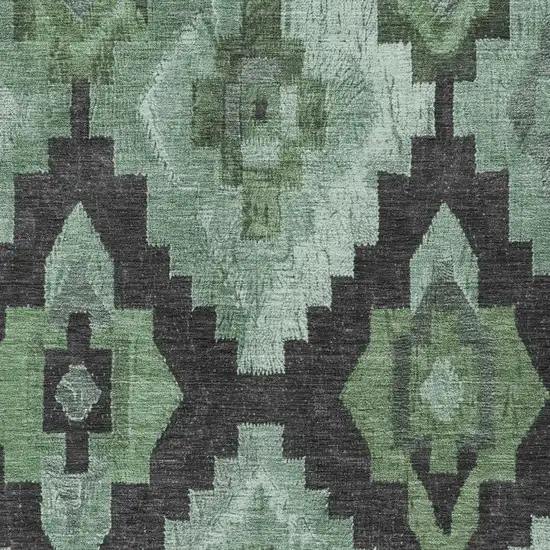 Green And Charcoal Aztec Washable Indoor Outdoor Area Rug Photo 4