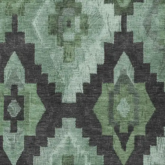 Green And Charcoal Aztec Washable Indoor Outdoor Area Rug Photo 4