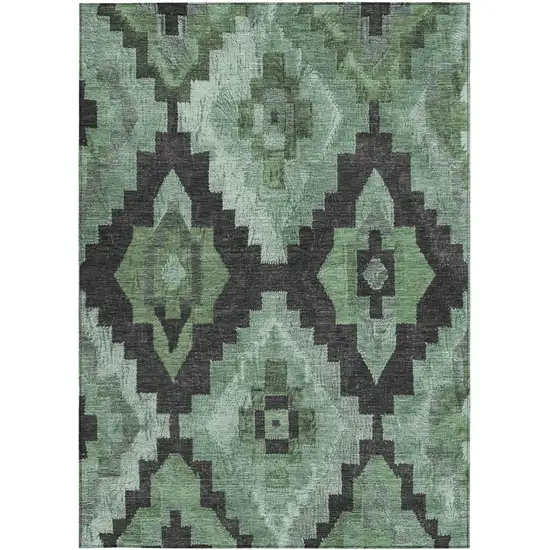 Green And Charcoal Aztec Washable Indoor Outdoor Area Rug Photo 4