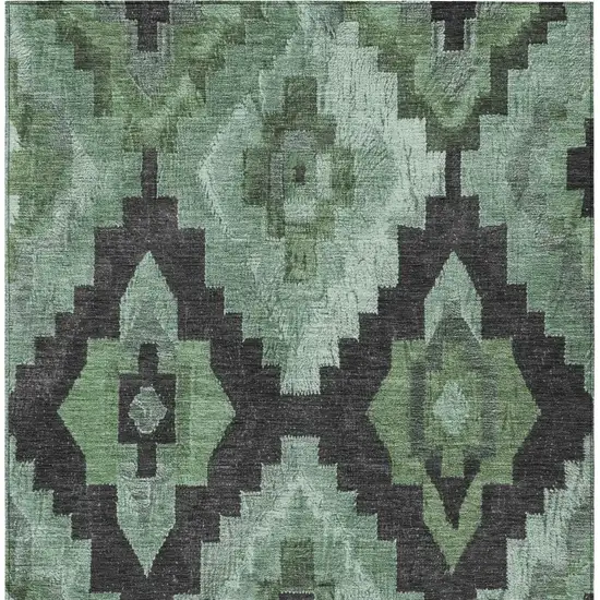 Green And Charcoal Aztec Washable Indoor Outdoor Area Rug Photo 3