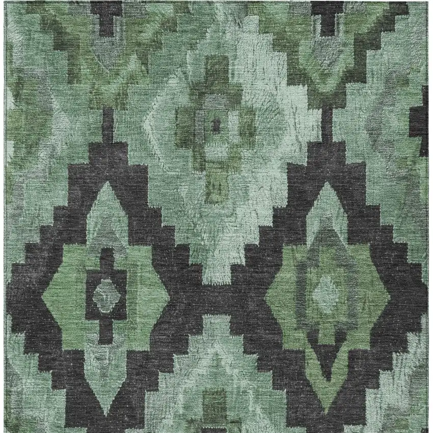 Green And Charcoal Aztec Washable Indoor Outdoor Area Rug Photo 9
