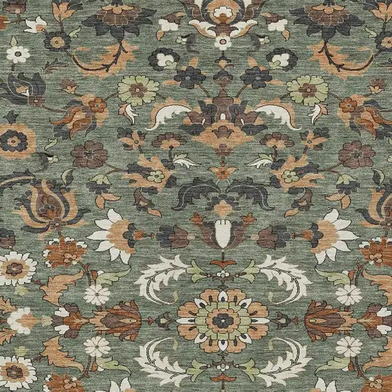 Green And Charcoal Floral Medallion Washable Indoor Outdoor Area Rug Photo 2