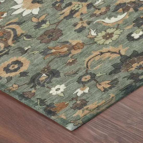 Green And Charcoal Floral Medallion Washable Indoor Outdoor Area Rug Photo 8