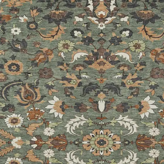 Green And Charcoal Floral Medallion Washable Indoor Outdoor Area Rug Photo 2