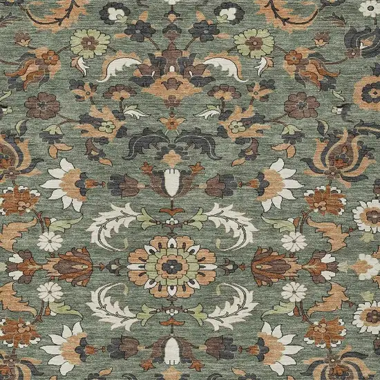 Green And Charcoal Floral Medallion Washable Indoor Outdoor Area Rug Photo 2
