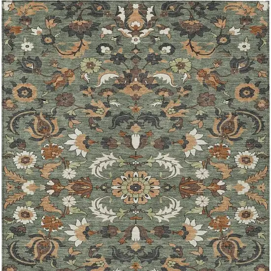 Green And Charcoal Floral Medallion Washable Indoor Outdoor Area Rug Photo 3