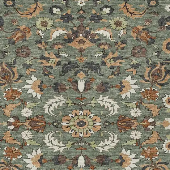 Green And Charcoal Floral Medallion Washable Indoor Outdoor Area Rug Photo 2