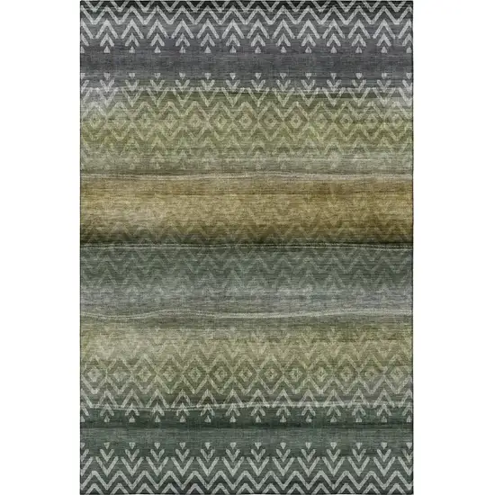 Green And Charcoal Geometric Washable Area Rug With UV Protection Photo 4