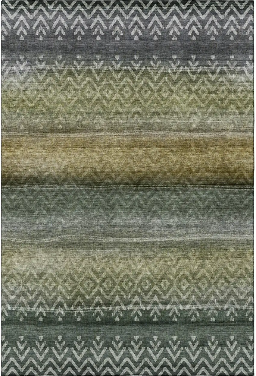 Green And Charcoal Geometric Washable Area Rug With UV Protection Photo 4