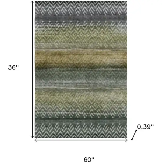 Green And Charcoal Geometric Washable Area Rug With UV Protection Photo 9