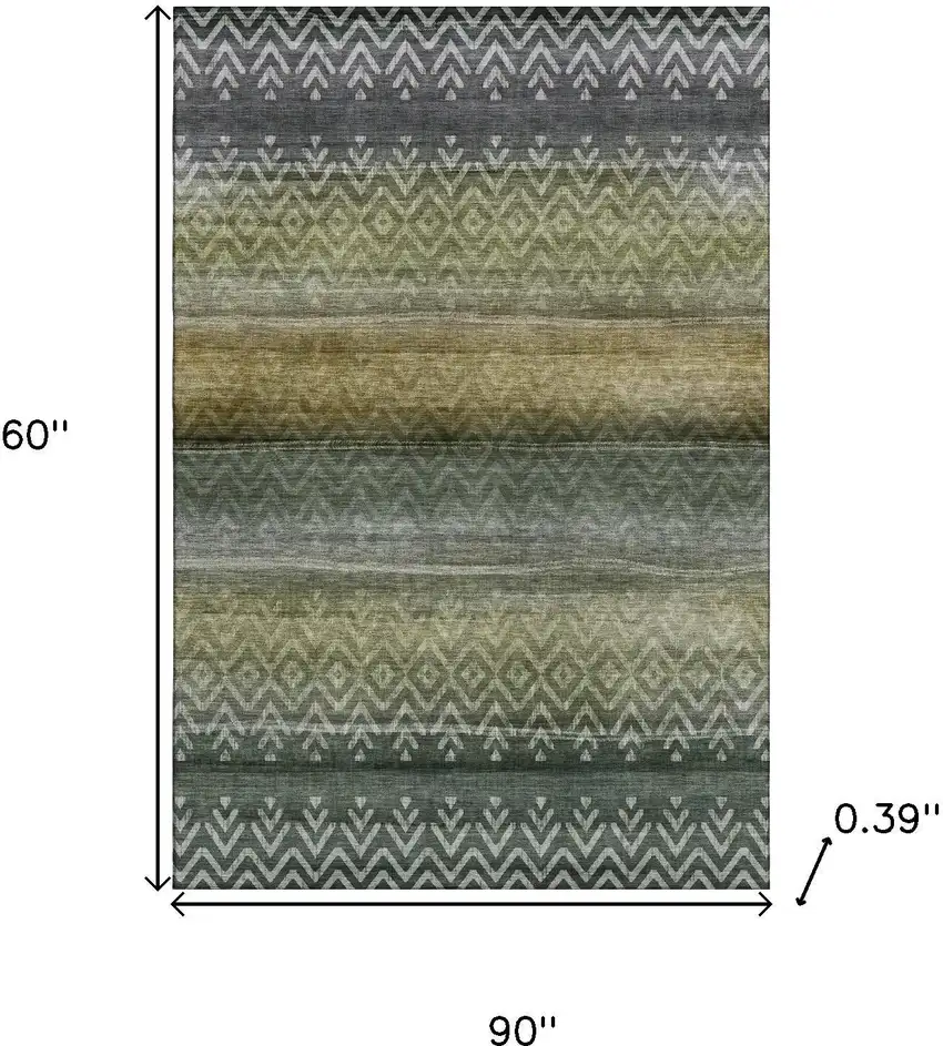 Green And Charcoal Geometric Washable Area Rug With UV Protection Photo 9