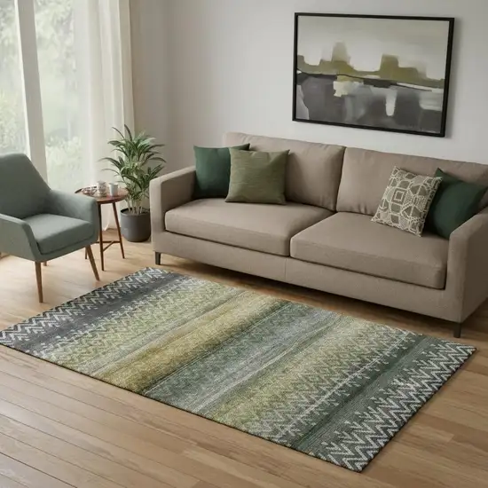 Green And Charcoal Geometric Washable Area Rug With UV Protection Photo 2