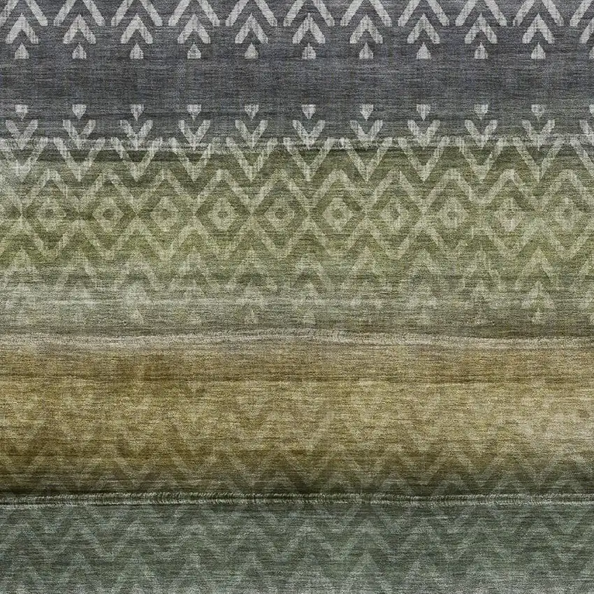 Green And Charcoal Geometric Washable Area Rug With UV Protection Photo 3