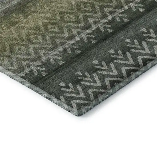 Green And Charcoal Geometric Washable Area Rug With UV Protection Photo 7