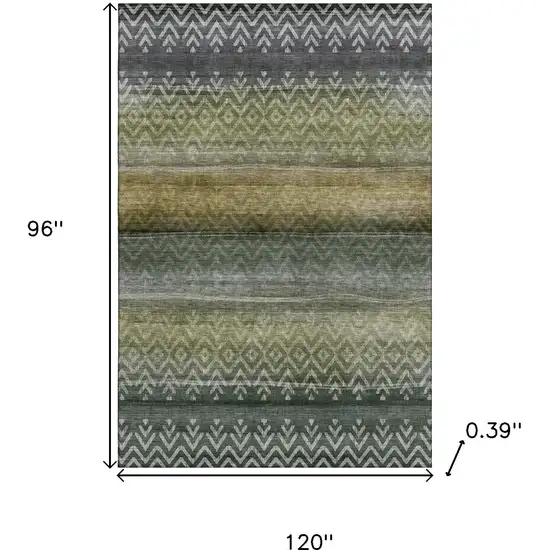 Green And Charcoal Geometric Washable Area Rug With UV Protection Photo 9
