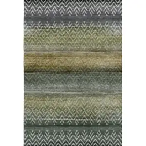 Photo of Green And Charcoal Geometric Washable Area Rug With UV Protection