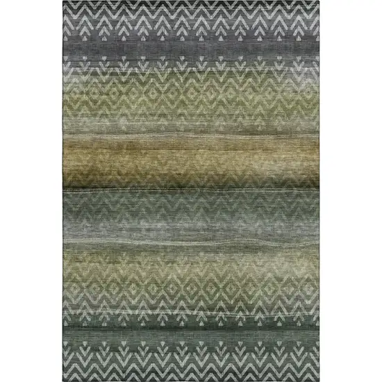Green And Charcoal Geometric Washable Area Rug With UV Protection Photo 1