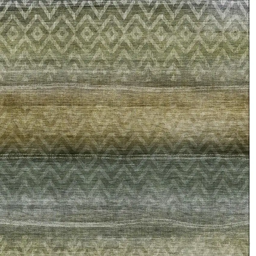 Green And Charcoal Geometric Washable Area Rug With UV Protection Photo 3