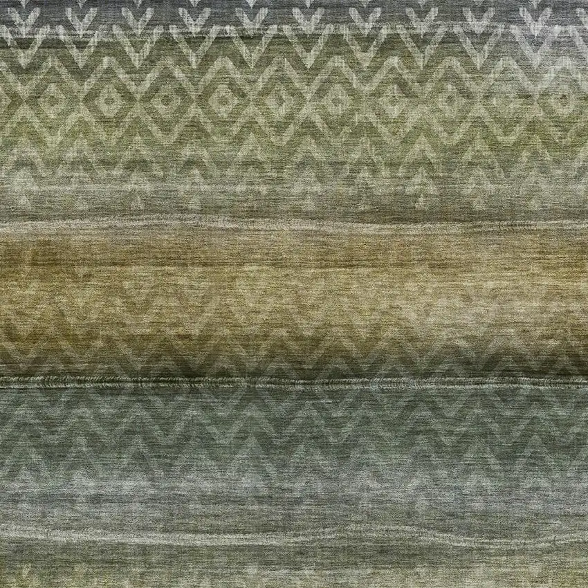 Green And Charcoal Geometric Washable Area Rug With UV Protection Photo 3