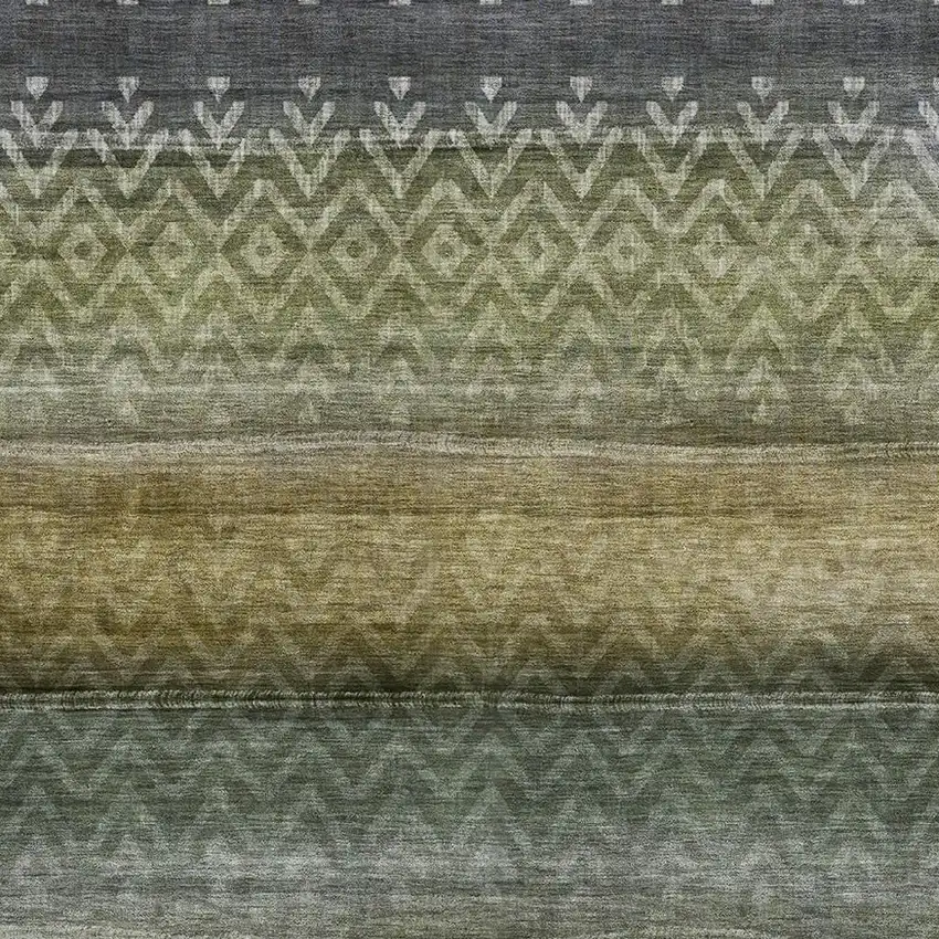 Green And Charcoal Geometric Washable Area Rug With UV Protection Photo 3