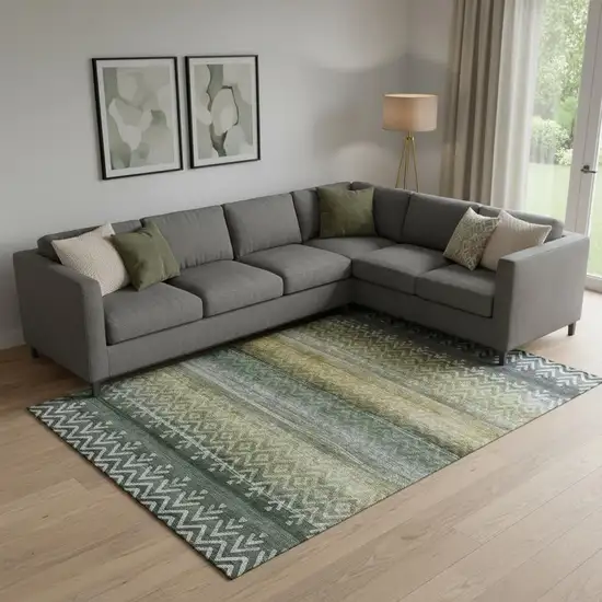Green And Charcoal Geometric Washable Area Rug With UV Protection Photo 2