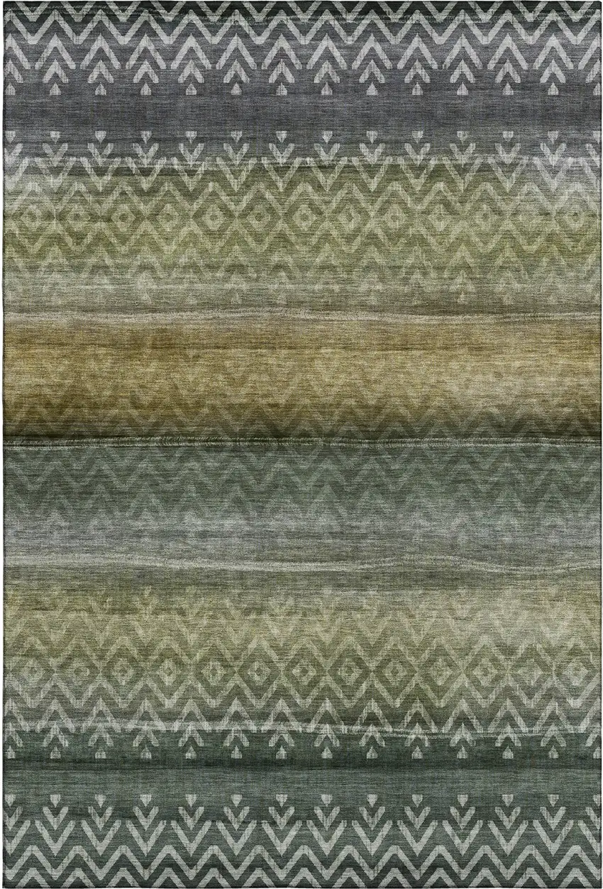 Green And Charcoal Geometric Washable Area Rug With UV Protection Photo 1