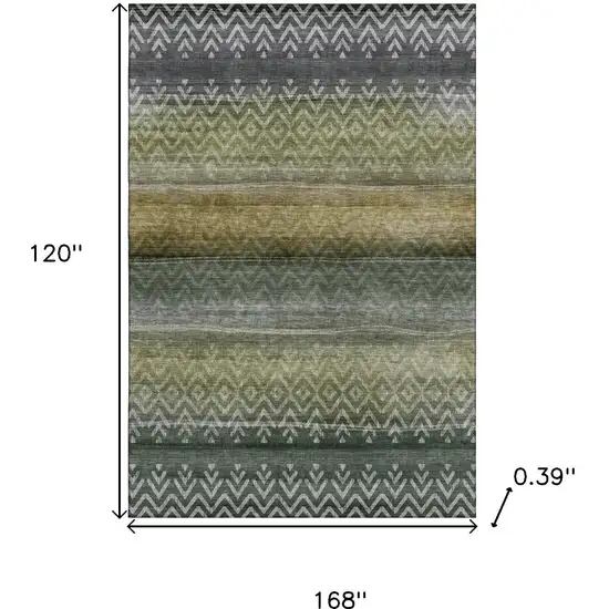 Green And Charcoal Geometric Washable Area Rug With UV Protection Photo 9