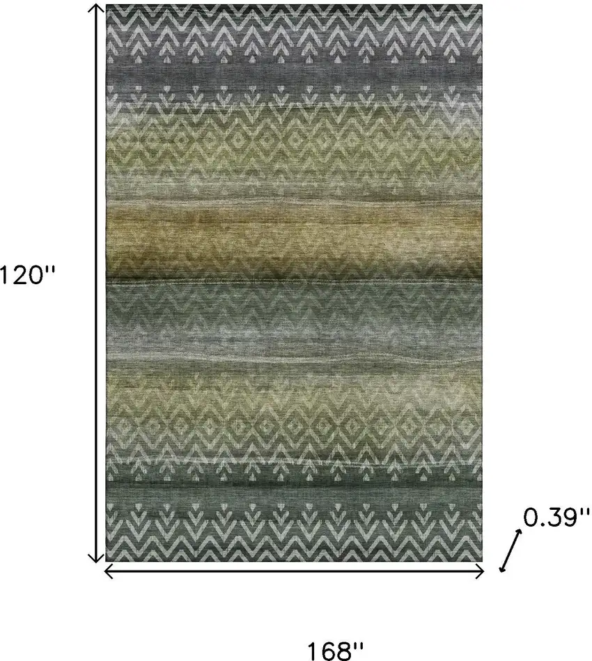 Green And Charcoal Geometric Washable Area Rug With UV Protection Photo 9