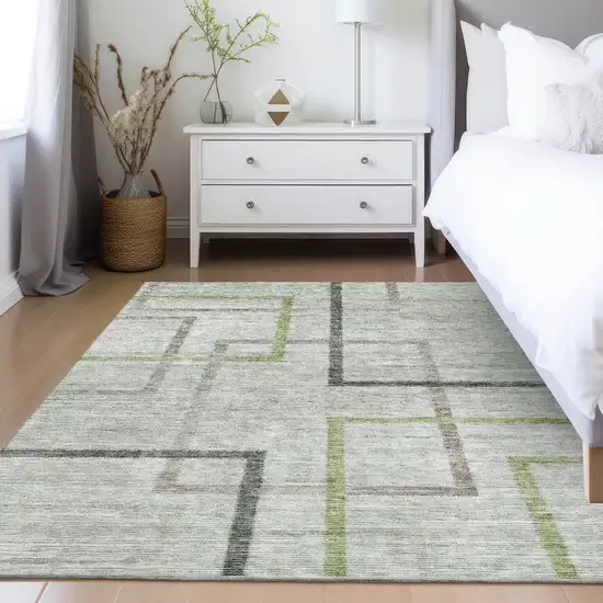 Green And Charcoal Geometric Washable Indoor Outdoor Area Rug Photo 9