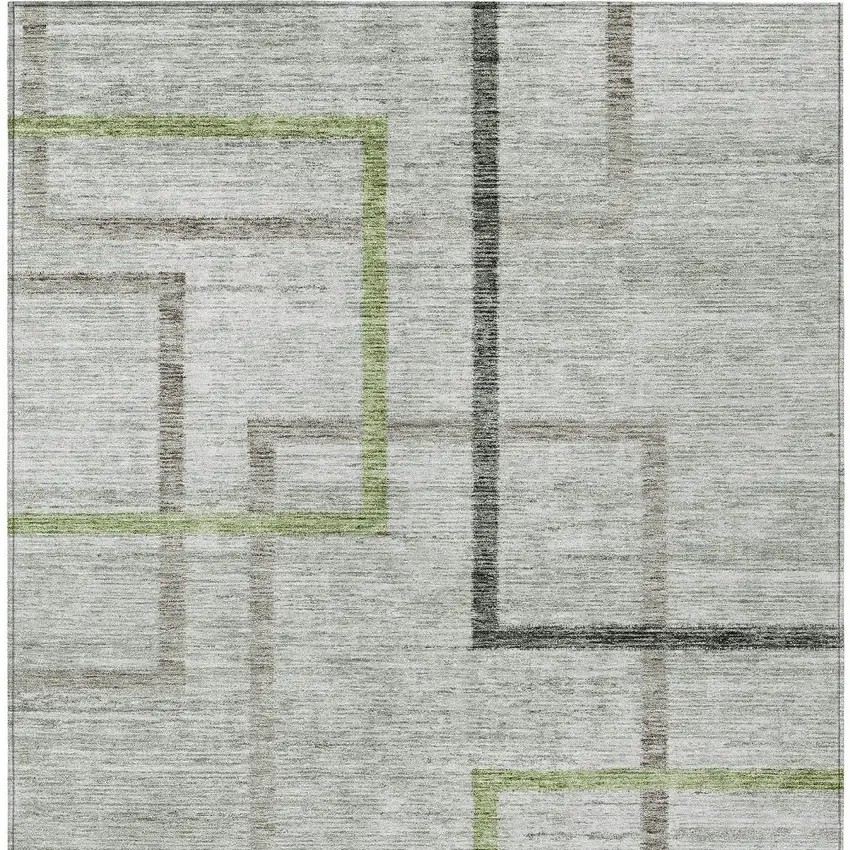 Green And Charcoal Geometric Washable Indoor Outdoor Area Rug Photo 6