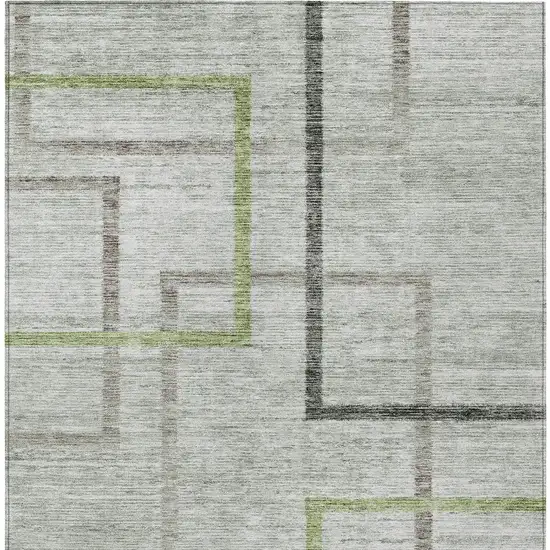 Green And Charcoal Geometric Washable Indoor Outdoor Area Rug Photo 6