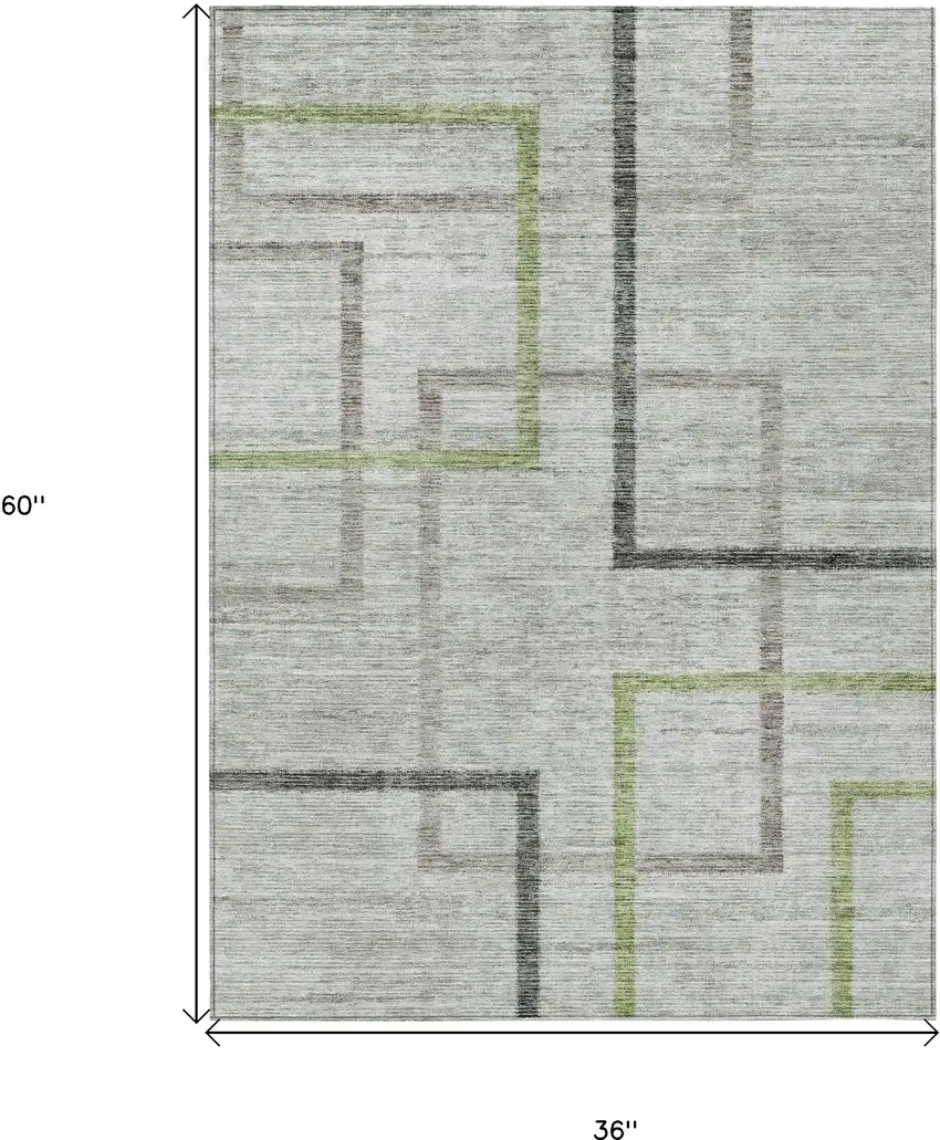 Green And Charcoal Geometric Washable Indoor Outdoor Area Rug Photo 3