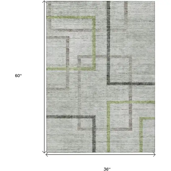 Green And Charcoal Geometric Washable Indoor Outdoor Area Rug Photo 3