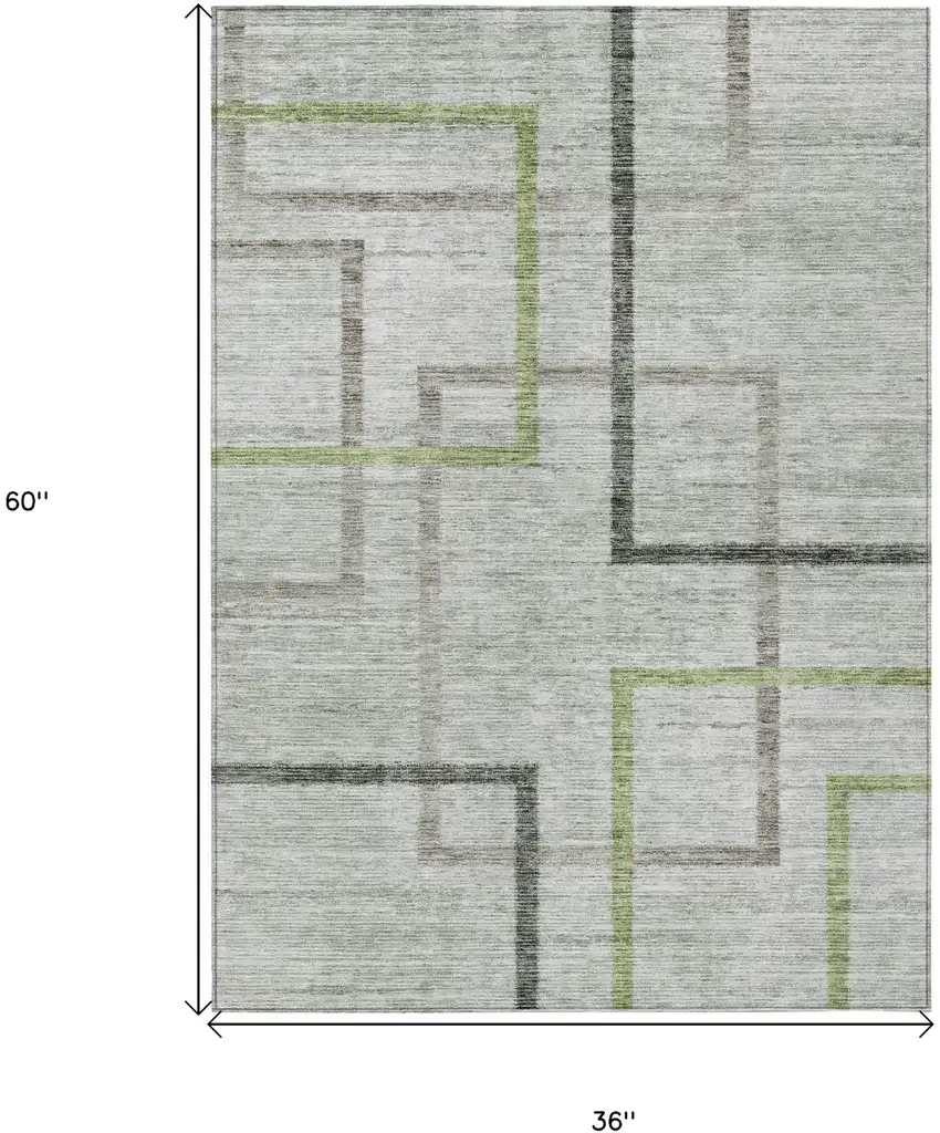 Green And Charcoal Geometric Washable Indoor Outdoor Area Rug Photo 3
