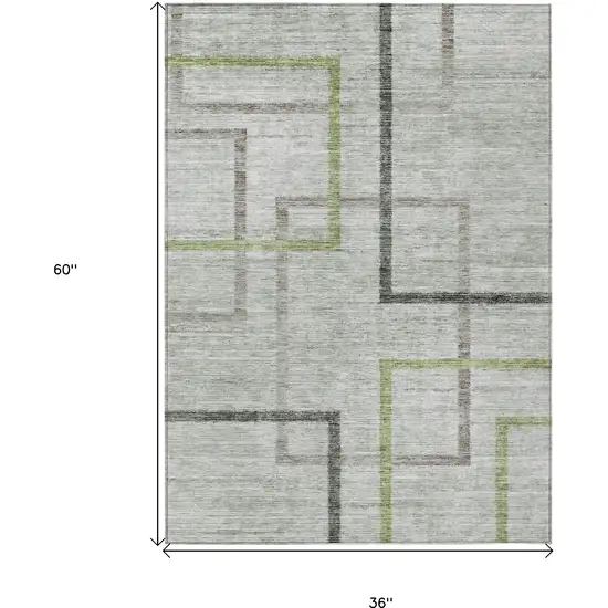 Green And Charcoal Geometric Washable Indoor Outdoor Area Rug Photo 3