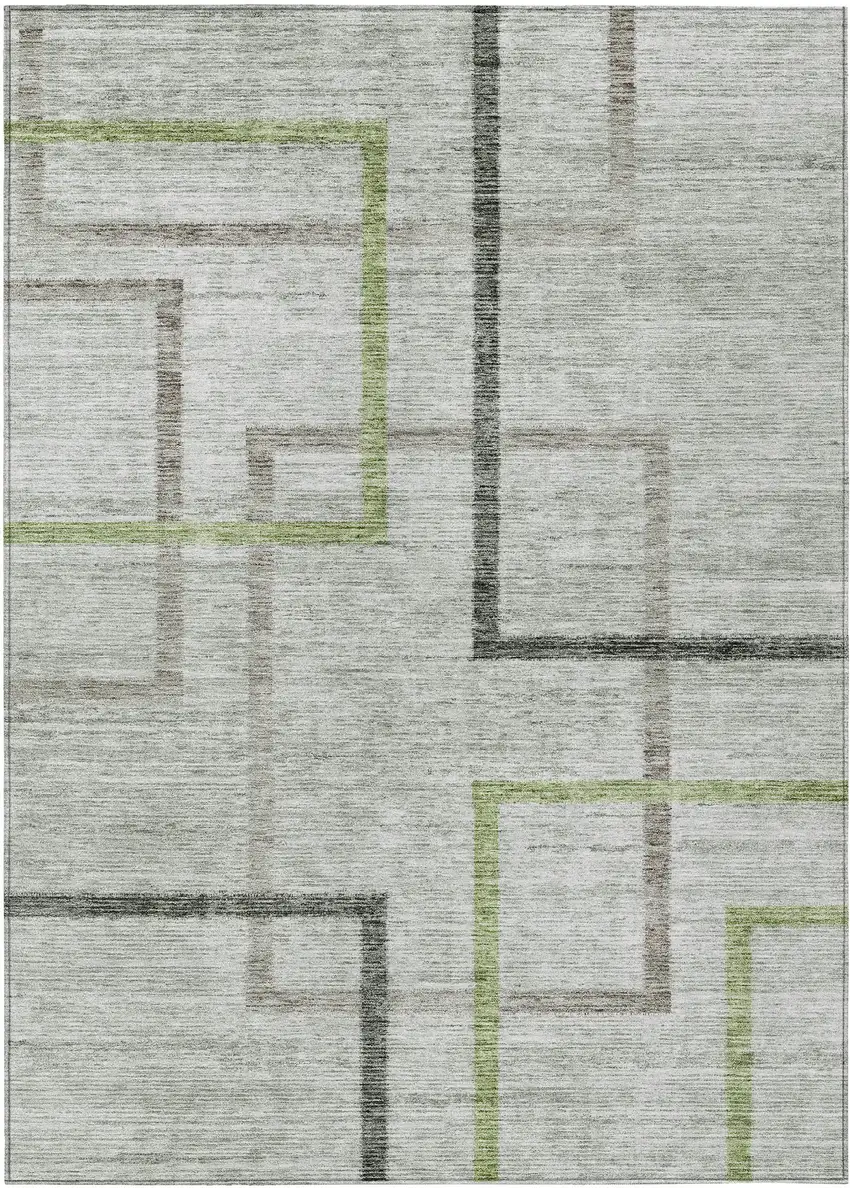 Green And Charcoal Geometric Washable Indoor Outdoor Area Rug Photo 2