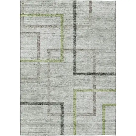 Green And Charcoal Geometric Washable Indoor Outdoor Area Rug Photo 2